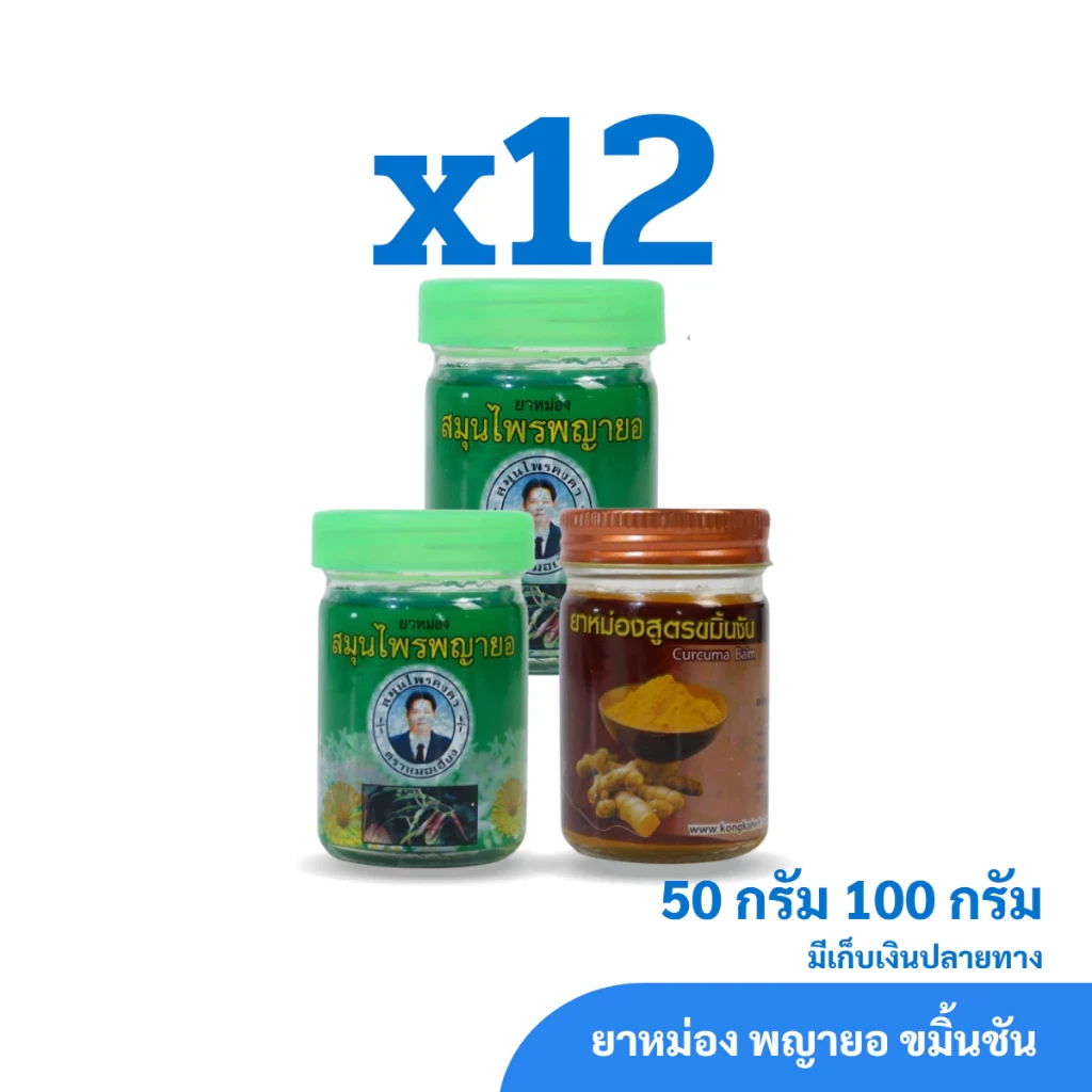 ยาหม่อง พญายอ ขมิ้นชัน ตราสมุนไพรคงคา ตราหมอเอี้ยง ขนาด 50 และ 100 กรัม (แพ็ก 1 โหล)