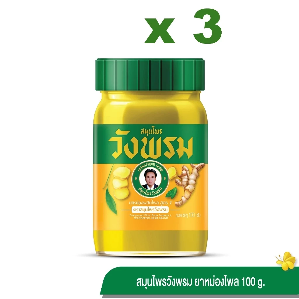 Wangpromherb สมุนไพรวังพรม ยาหม่องผสมไพล สูตร 2 ขนาด 100 กรัม (3 ขวด)