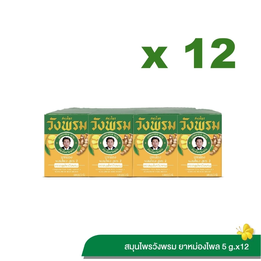 Wangpromherb สมุนไพรวังพรม ยาหม่องผสมไพล สูตร 2 ขนาด 5 กรัม (12 ขวด)