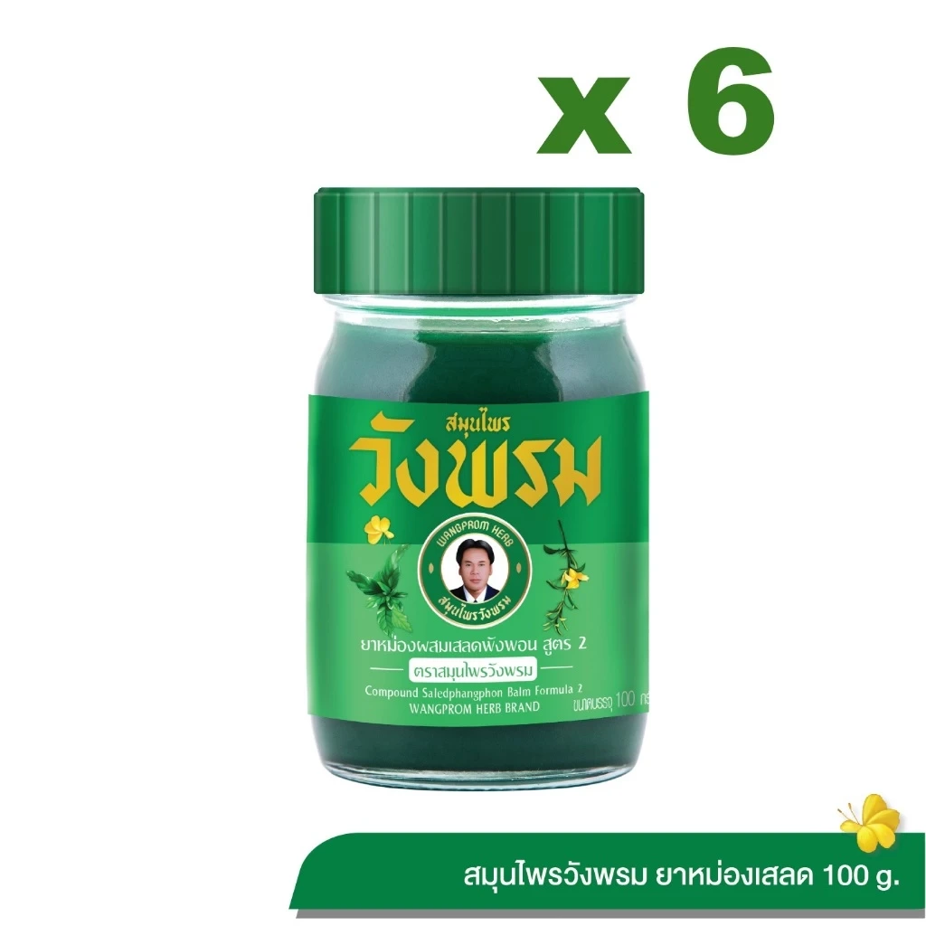 Wangpromherb สมุนไพรวังพรม ยาหม่องผสมเสลดพังพอน สูตร 2 ขนาด 100 กรัม (แพ็ก 6 ขวด)
