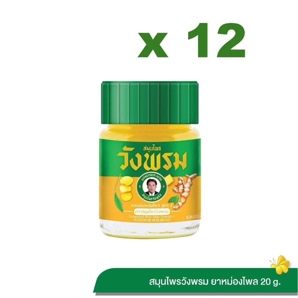 ยาหม่องผสมไพล สูตร 2 Wangpromherb สมุนไพรวังพรม ขนาด 20 กรัม (12 ขวด)