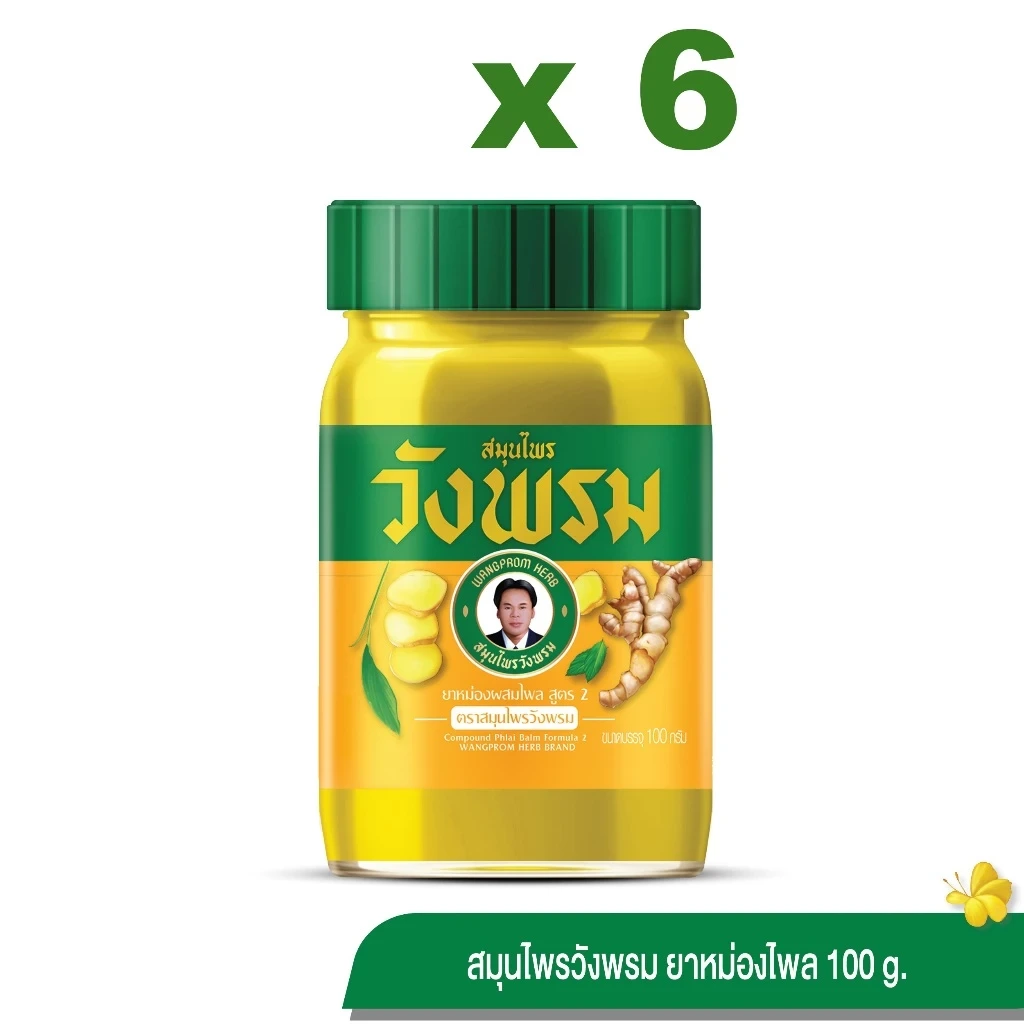 Wangpromherb สมุนไพรวังพรม ยาหม่องผสมไพล สูตร 2 ขนาด 100 กรัม (6 ขวด)