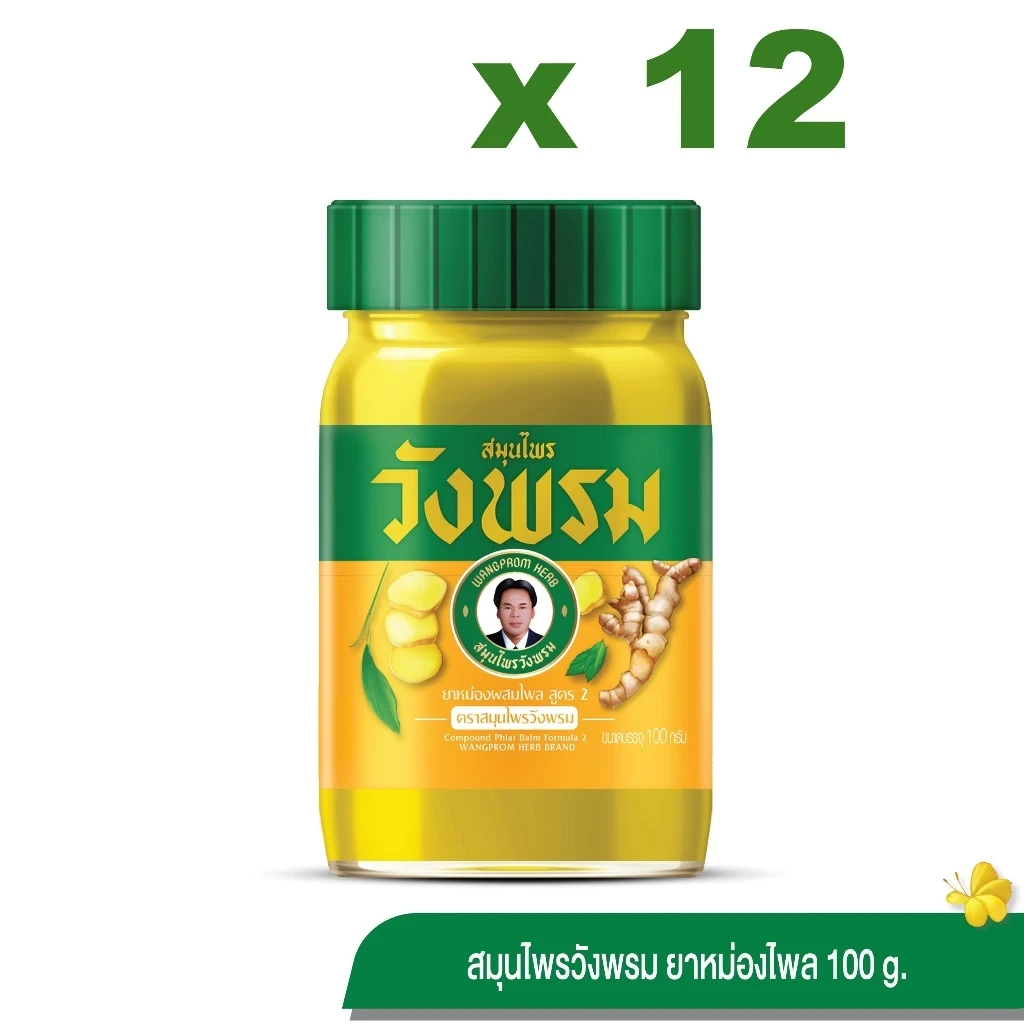 Wangpromherb สมุนไพรวังพรม ยาหม่องผสมไพล สูตร 2 ขนาด 100 กรัม (แพ็ก 12 ขวด)