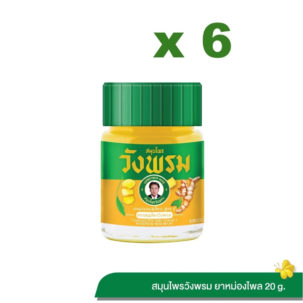 Wangpromherb สมุนไพรวังพรม ยาหม่องผสมไพล สูตร 2 ขนาด 20 กรัม (6 ขวด)