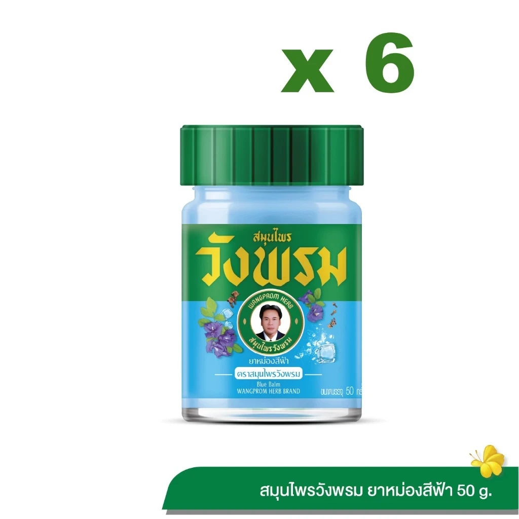 ยาหม่องสีฟ้า สมุนไพรวังพรม Wangpromherb ขนาด 50 กรัม (6 ขวด)