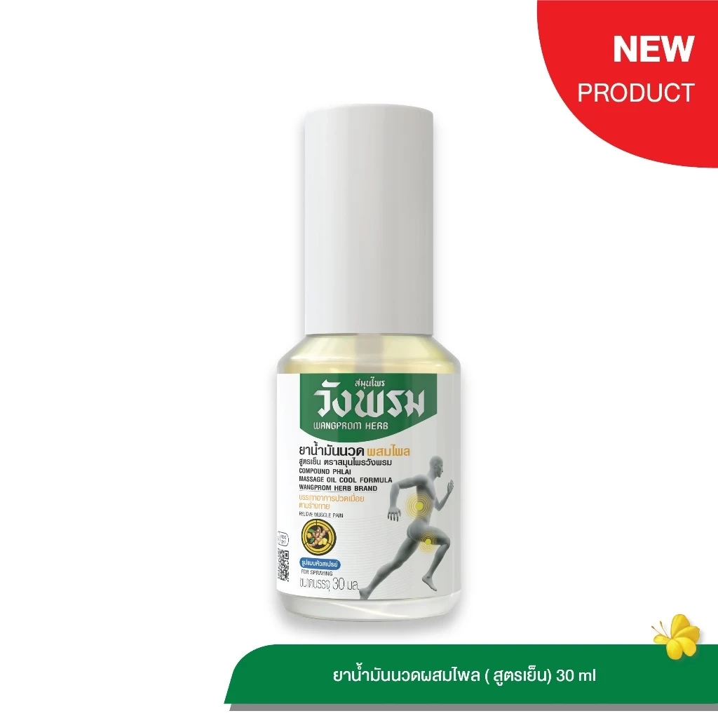 สเปรย์ยาน้ำมันนวดผสมไพล สูตรเย็น สมุนไพรวังพรม Wangpromherb ขนาด 30 ml